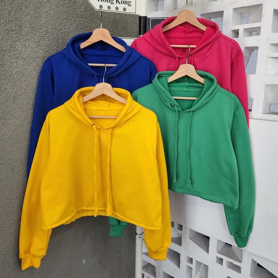 Hoodie Bright Colour Crop Bahan Pleece Terbaru Korean Look Style