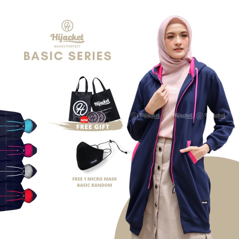 JAKET SWEATER WANITA MUSLIMAH HIJABER - HIJACKET BASIC NAVY - PANJANG HIJAB SYARI HIJAKET HIJAB