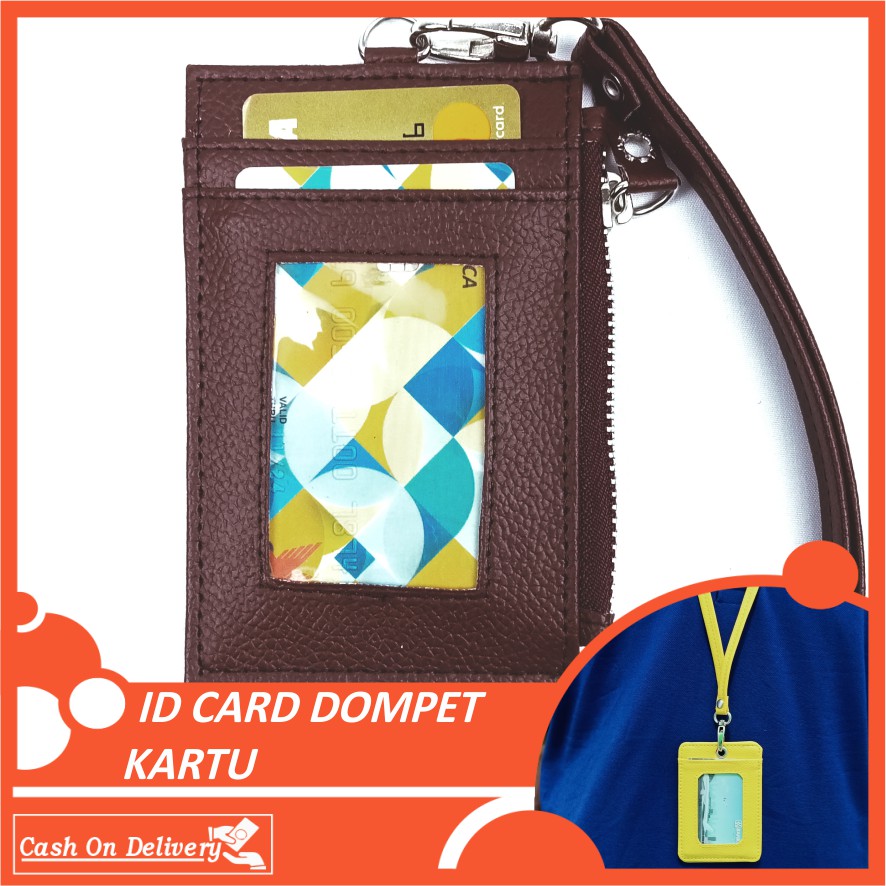 LANYARD ID CARD NAMETAG RESELETING DOMPET CARD HOLDER KULIT PU LEATHER PREMIUM