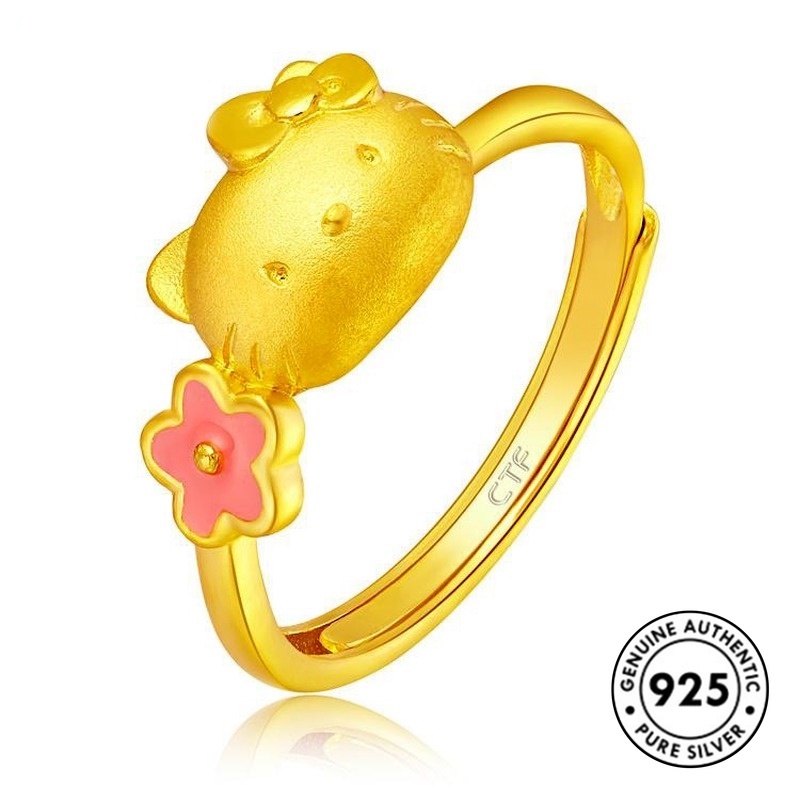 Hellokitty Cincin Desain Kartun Hello Kitty Bahan S925 Lapis Emas