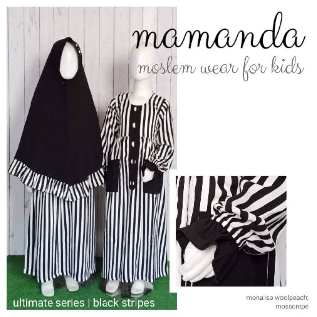 Mamanda || Set Gamis Anak Black Stripes