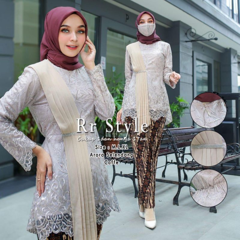 IndahKebaya | SET KEBAYA SELENDANG TILLE / LAMARAN /LILAC MOCCA TOSCA WARDAH GOLD MAROON NAVY SILVER-SETELAN NUDE