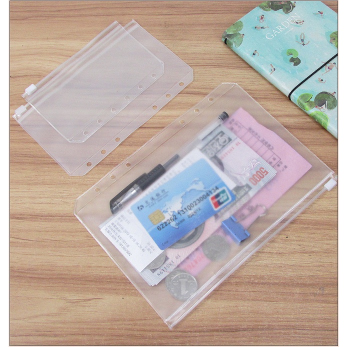 A5/A6 Transparent Matte PVC Binder Zipper Bag Album Sleeves Waterproof Bag 6 Holes Notebook Planner Accessories Stationery