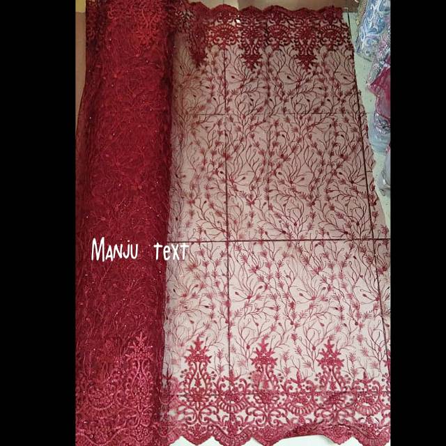 Kain Tille mutiara motif padi / renda atas bawah/ bahan Tulle mutiara / cocok untuk dress,gaun,dll