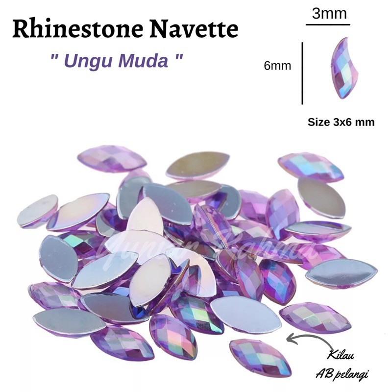 [100 pcs] Rhinestone Navette AB 3x6mm , Rhinestone oval aksesoris kuku dan henna