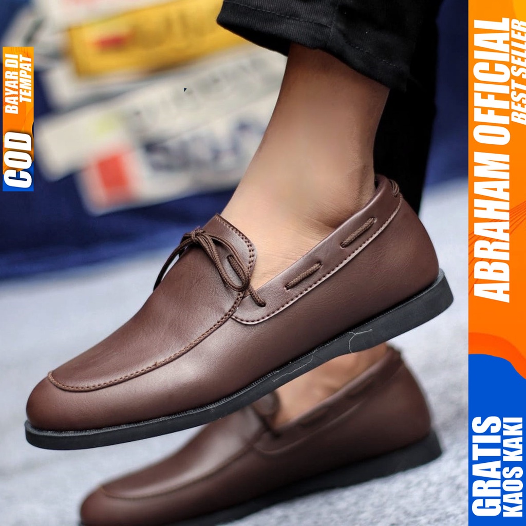 Sepatu Casual Pria Formal Tali Pantofel Kulit Pu Kerja Kantor Kondangan Kuliah Hitam Fashion Shoes Terbaru Murah Kekinian Original TOTEB ABRAHAM