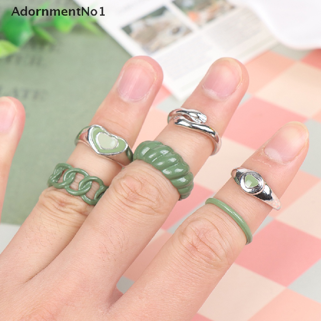 (AdornmentNo1) 6pcs / Set Cincin Gaya Vintage Motif Bordir Tangan + Hati + Tulisan Love Untuk Perhiasan Wanita