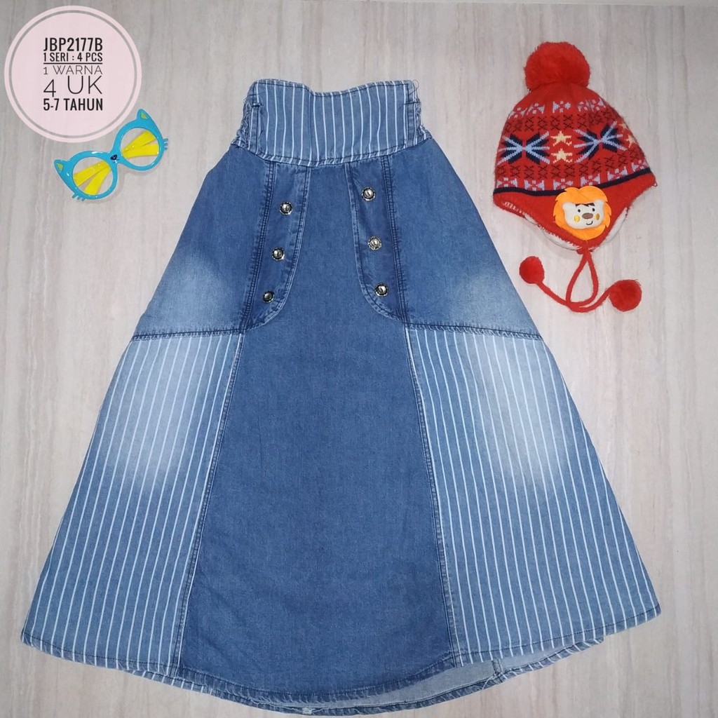 ROK JEANS ANAK MOTIF KOMBINASI SALUR KANCING TENGAH, JBP2177B