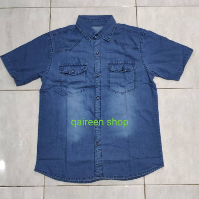 Kemeja Jeans Pria Lengan Pendek dony wash real pic