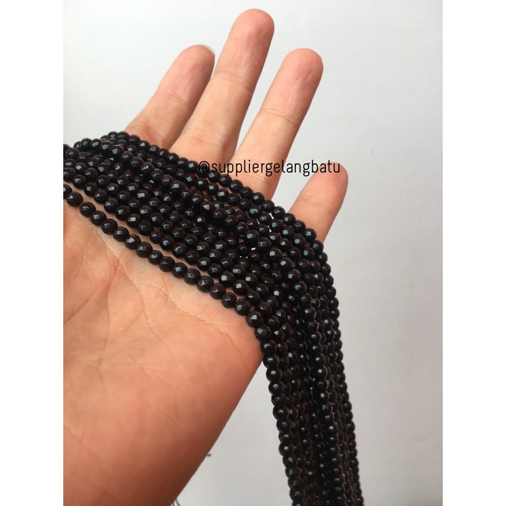 Batu black onyx FACET 4mm CUTTING bahan gelang kalung akik hitam asli supplier aksesoris pria wanita