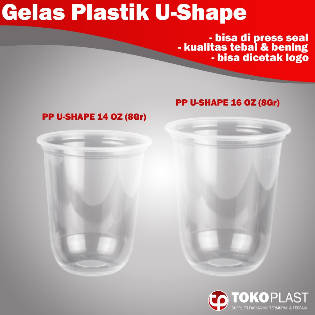 Gelas Cup Plastik U Shape Oval Boba Starindo 14 16 Oz Oval Tebal 8gr