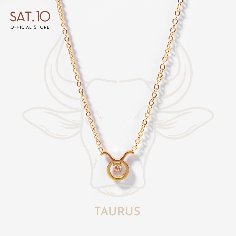 SAT.10 Kalung Rantai Titanium Gold Wanita  Zodiak Taurus + Zirkon SAT-FCA4022