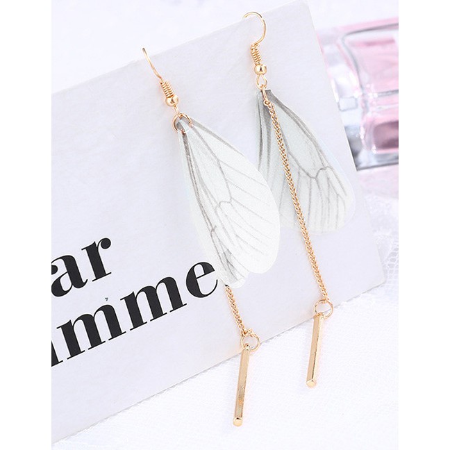 LRC Anting Gantung Personality White Butterfly&amp;tassel Decorated Long Earrings E24316