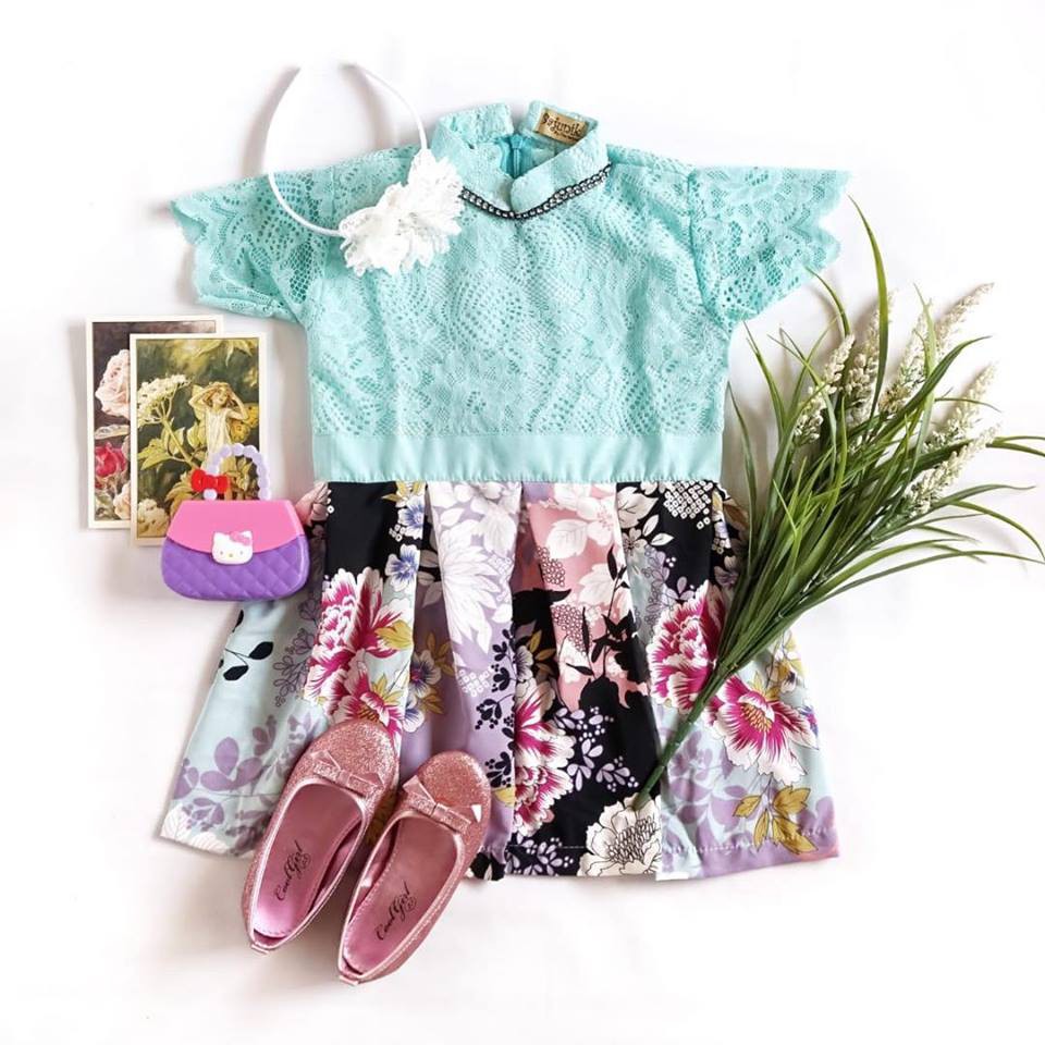 Dress Belinda Rok Flowly Warna Mint Usia 10 Tahun