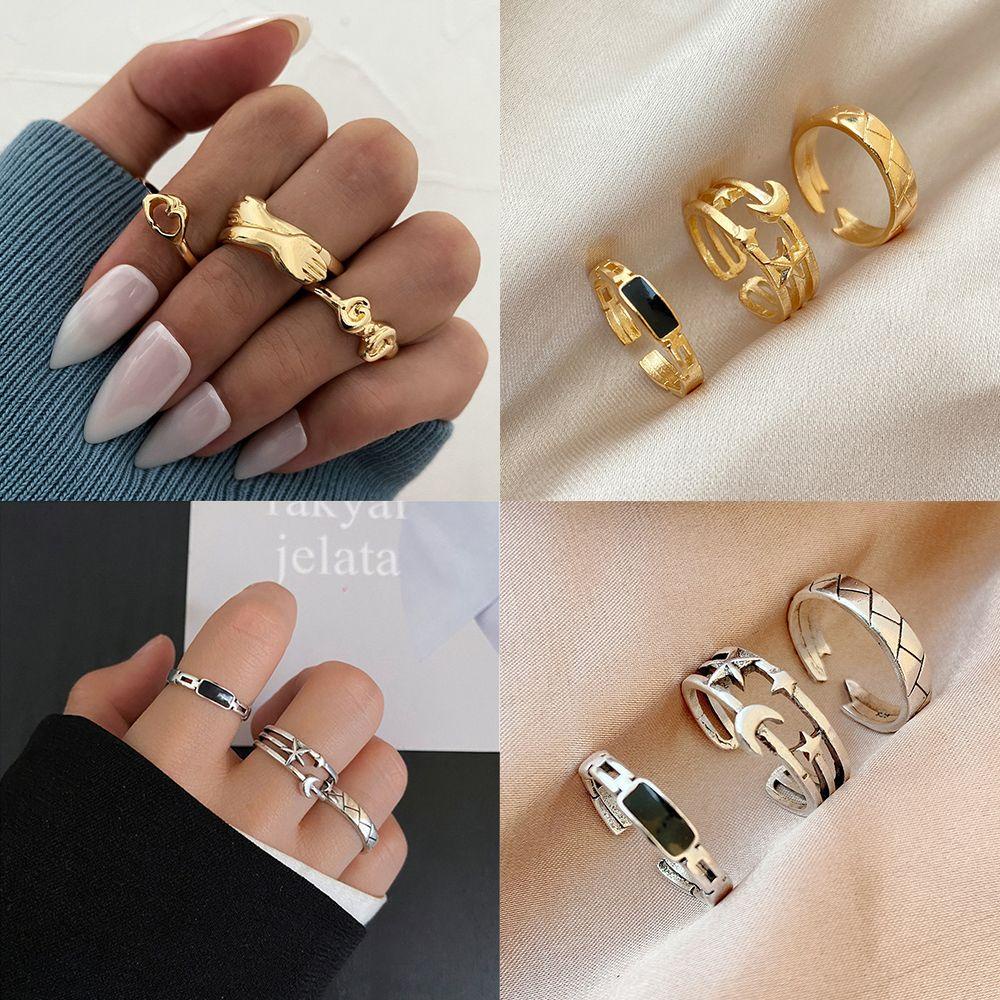 Preva Knuckle Rings Set Wanita Hollow Punk Vintage BOHO Midi Rings