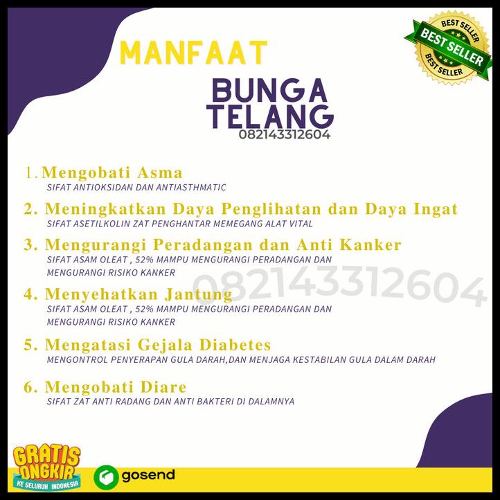 

DISKON TERBATAS !!! BUNGA TELANG ORGANIK 1KG/ TEH TELANG KERING/ TEH BIRU / BUTTERFLY PEA TERLARIS