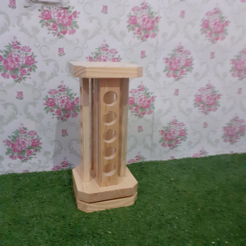 Rak Essensial Oil +Diffuser - Jati Belanda TOWER PUTAR Series isi 20 botol
