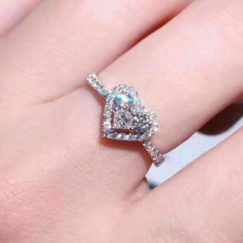 Fashion Crystal Heart Shaped Wedding Rings Women's Zircon Engagement Rings Glamour Jewelry