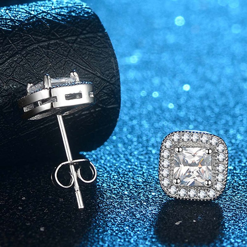 Anting Tusuk Lapis Emas Putih Aksen Zircon Bulat untuk Wanita