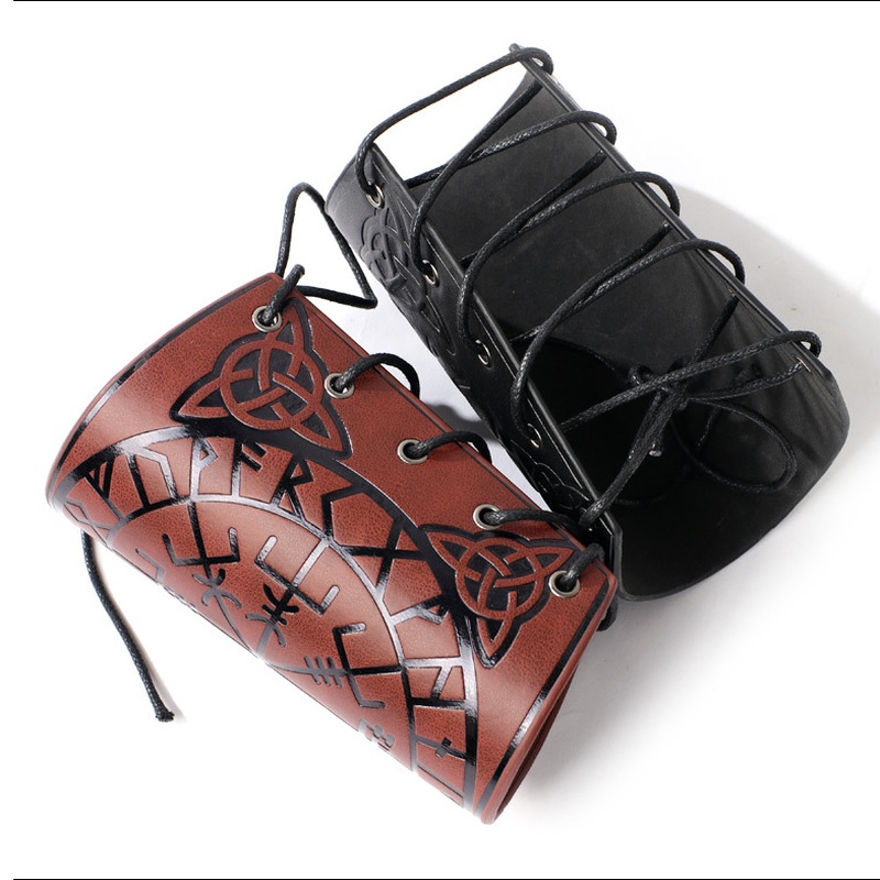 Gelang Bahan Kulit PU Gaya Retro Nordic Punk Untuk Pria