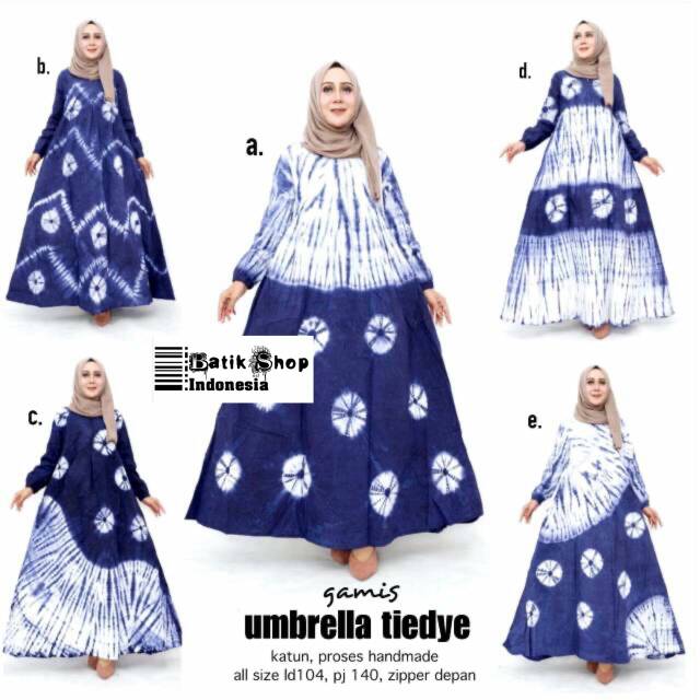 Gamis Umbrella Tiedye Batik Handmade Modern Jumputan Asli Baju Muslim Dress Maxi Kerja Pesta