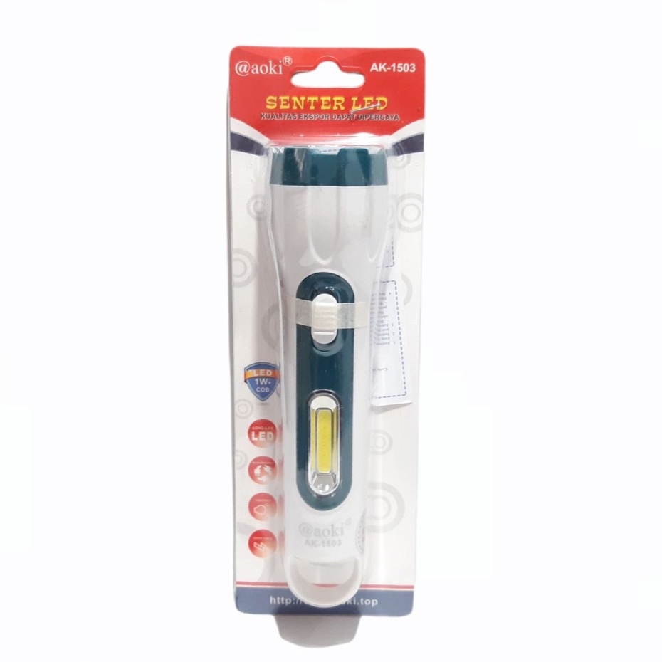 Aoki AK-1503 Senter LED Multifungsi 1 Watt + COB Rechargeable