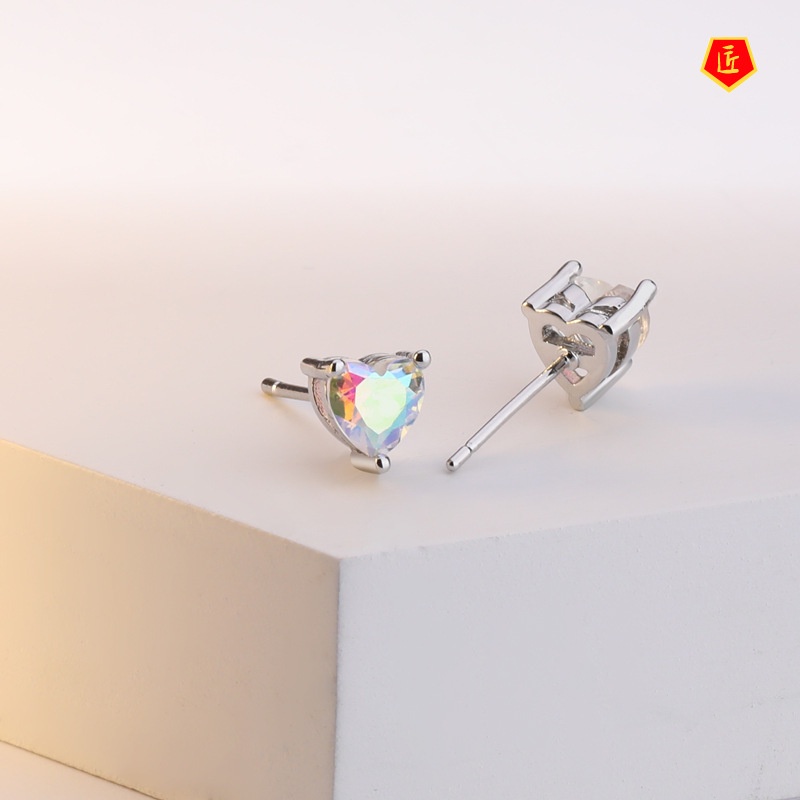 [Ready Stock]Simple Fashion Colorful Heart-Shaped Gemstone Earrings