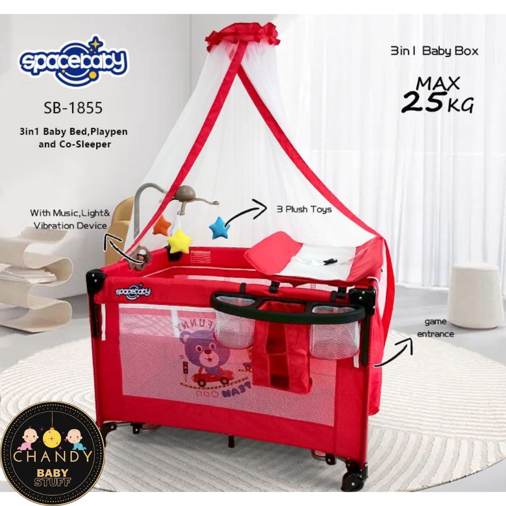 BABY BOX RANJANG BAYI SB 1855 SPACEBABY (3 IN 1 ) ADA MUSIK, LAMPU BISA GETAR DAN AYUN