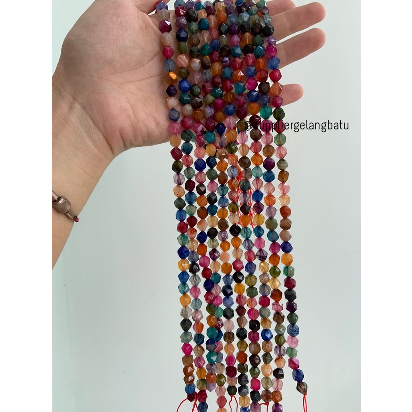 batu hexagon Stone 8mm multicolour onyx akik kilap pancawarna natural