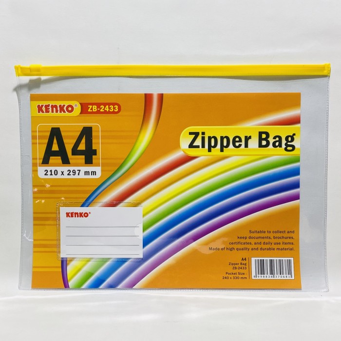 ZIPPER BAG A4 KENNKO / MAP DOKUMEN PLASTIK PVC/KENNKO Zipper Bag A4 / Map Dokumen Plastik PVC