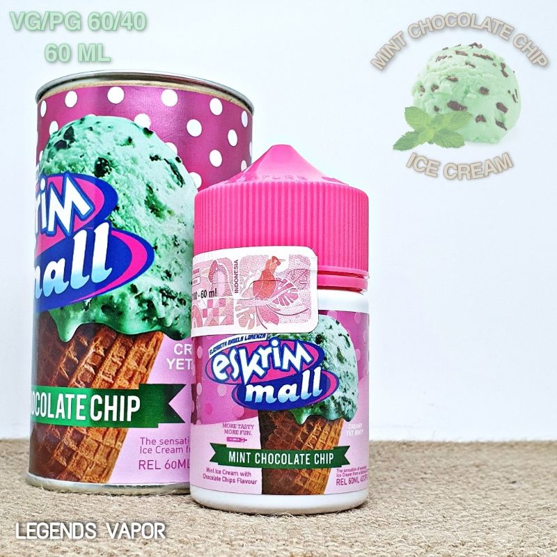 FREEBASE - LIQUID ESKRIM MALL Mint Chocolate Chip 60ML 3MG 6MG AUTHENTIC