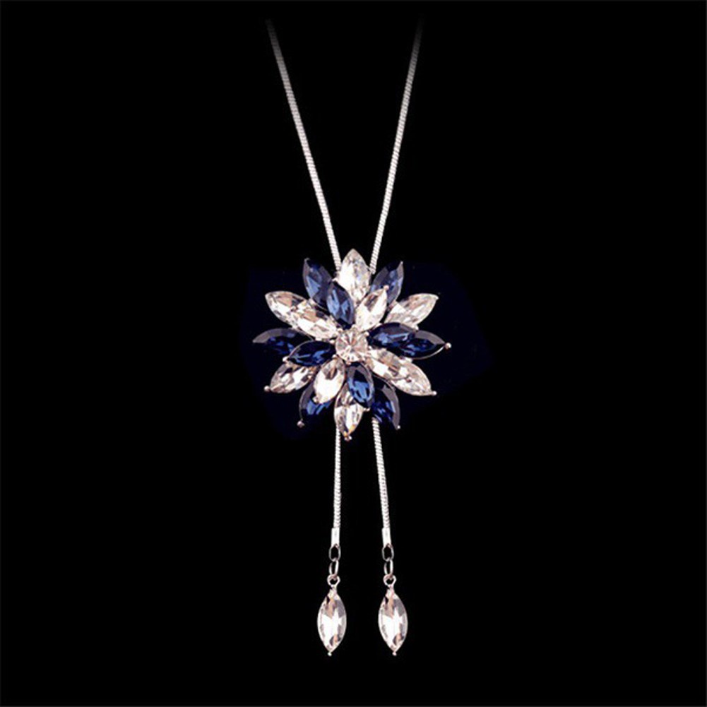 Zircon Snowflake Long Necklace Crystal Flower Pendant Necklaces