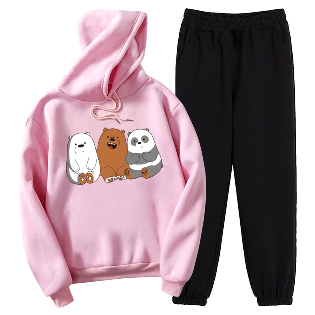 BESS - Baju Setelan Wanita Murah / Setelan Hoodie + Jogger Hitam - DARE BEAR