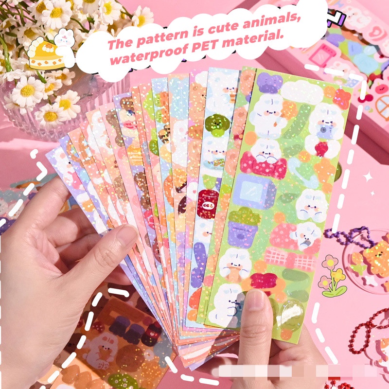 50 Pcs / set Stiker glitter Motif Kartun Hewan Gaya Korea Untuk Dekorasi album Foto