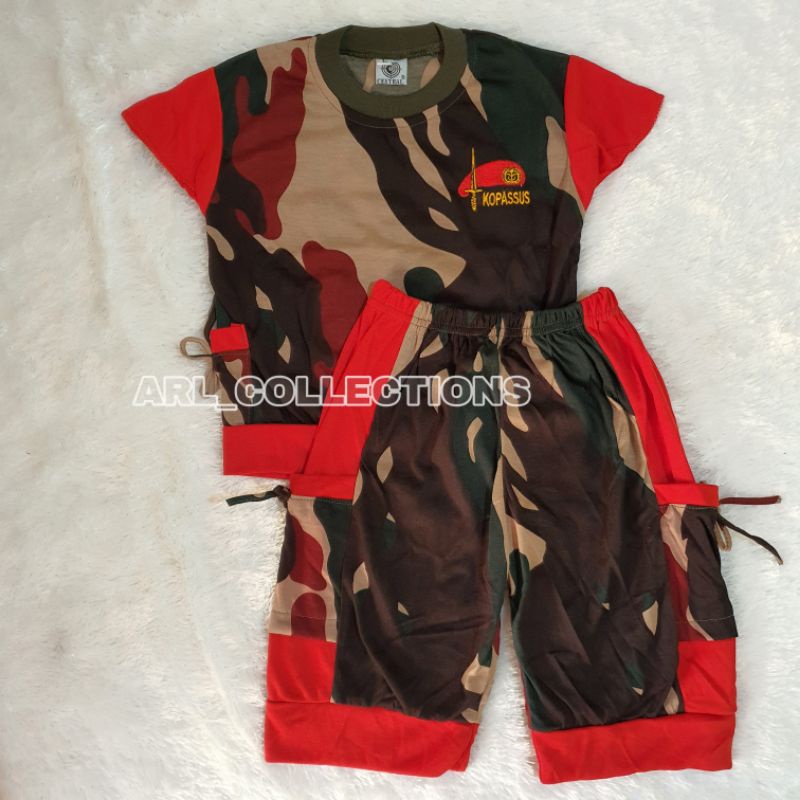 setelan kaos anak pendek perempuan loreng kopassus - baju kaos anak pendek perempuan loreng - traini