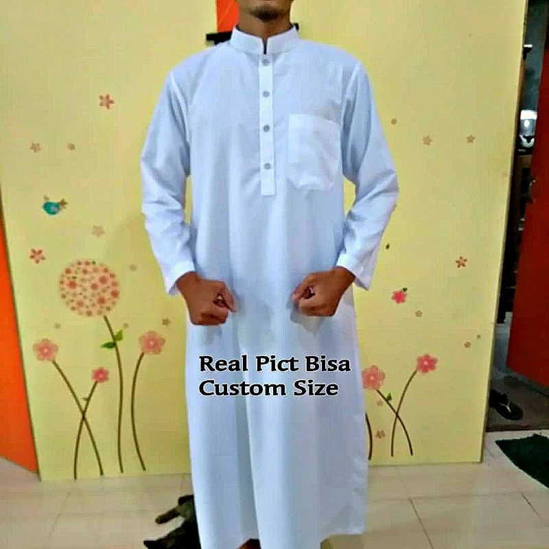 Jubah Gamis Pria Putih Polos Katun Toyobo dewasa jumbo cowok bisa custom size