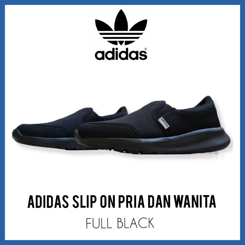 SEPATU PRIA DAN WANITA ADIDAS SLIP ON KASUAL UNISEX COUPLE SIZE 35 - 44 / SEPATU SEKOLAH FULL HITAM / SEPATU KERJA COWOK CEWEK MADE IN VIETNAM TERMURAH