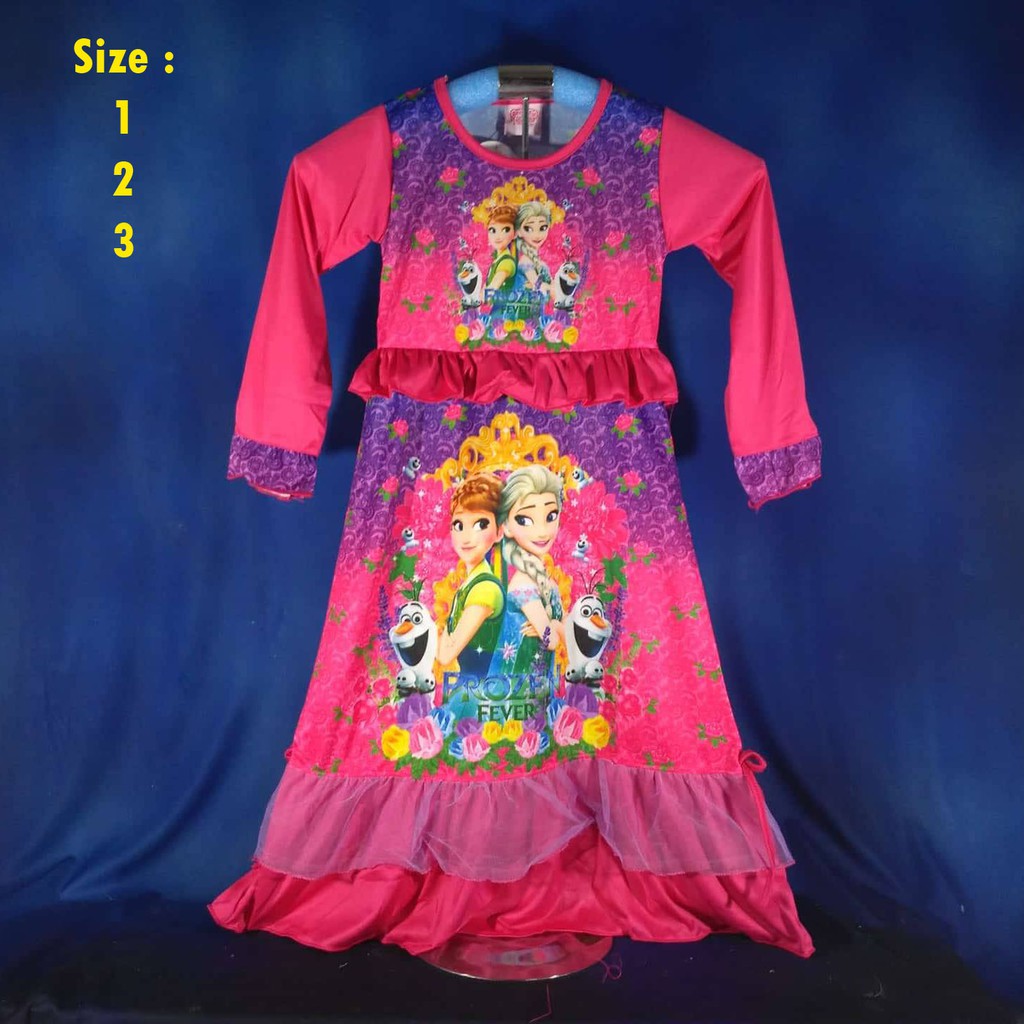 (GK03) Baju Muslim Anak Gamis Frozen Ana & Elsa Pink-Size 1,2,3