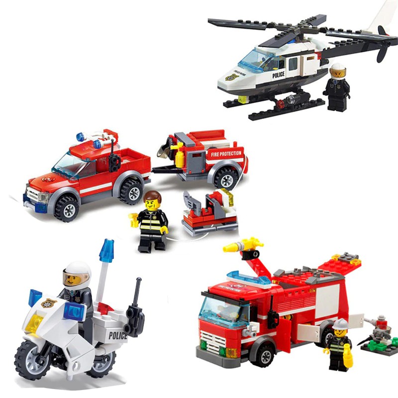 Mainan Lego Children Toys City Police Helicopter Fire Airplane Building Blocks Compatible