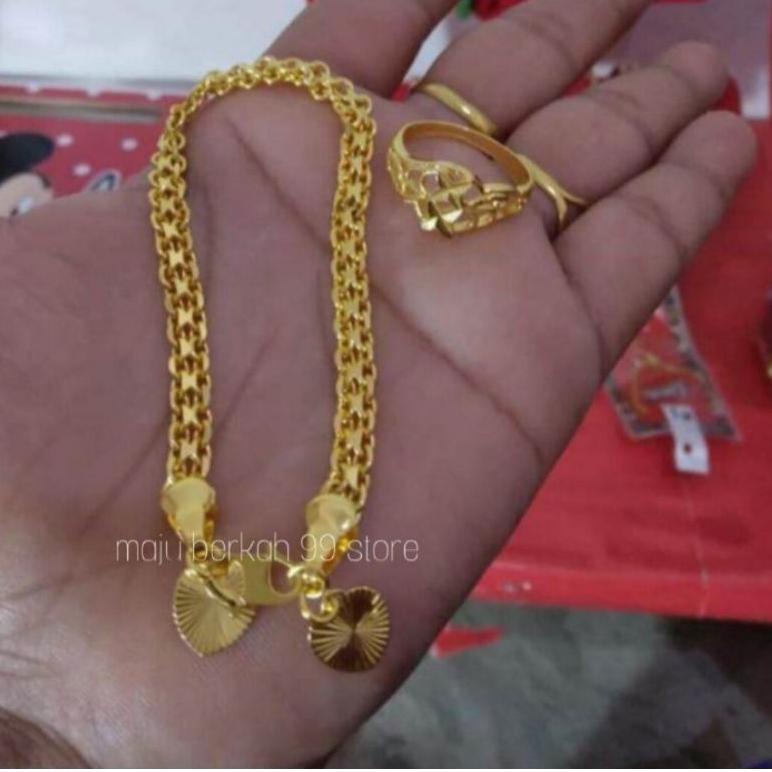 [MZ.20Au22ᴮ] Lagi viral gelang tangan titanium motif tikar free cincin anti karat lapis emas