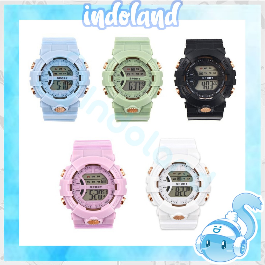 ☀ INDOLAND ☀ JT033 Jam Tangan Rubber Digital Sport Bulat Wanita Dan Pria Fashion Gaya Korea Import