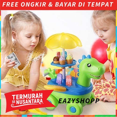 Mainan Jual Jualan Es Krim Dorong Gerobak Kreta Ice Cream Anak Perempuan Edukasi Set Kado Hadiah Ula