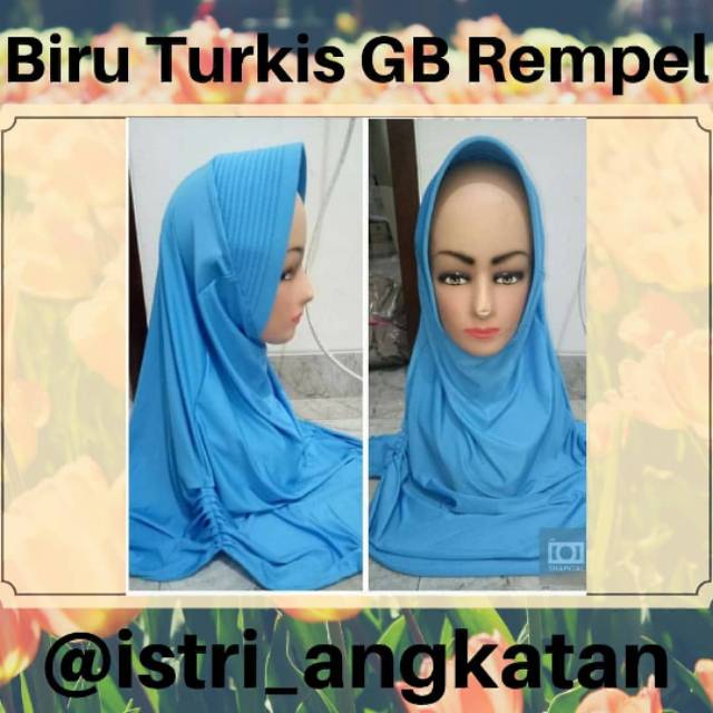 Jilbab Biru Turkis Garis Banyak Rempel