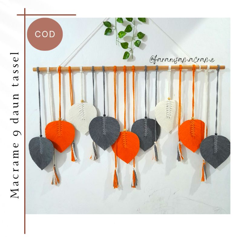 Hiasan Dinding Macrame leaf - tassel 9 daun 90cm dekorasi aestetic rustic rumah ukuran besar murah