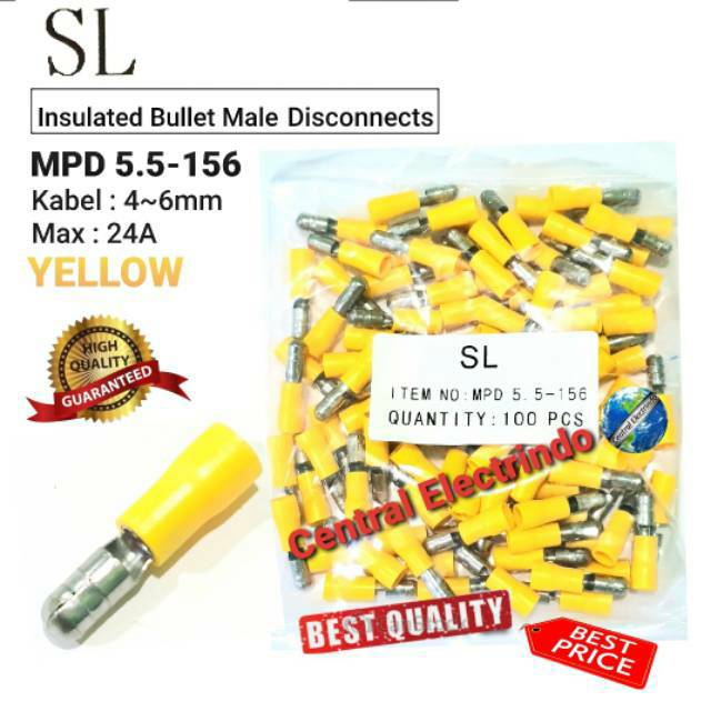 Skun Kabel Insulated Bullet Male Disconnects MPD 5.5-156 Kabel 4~6mm SL.