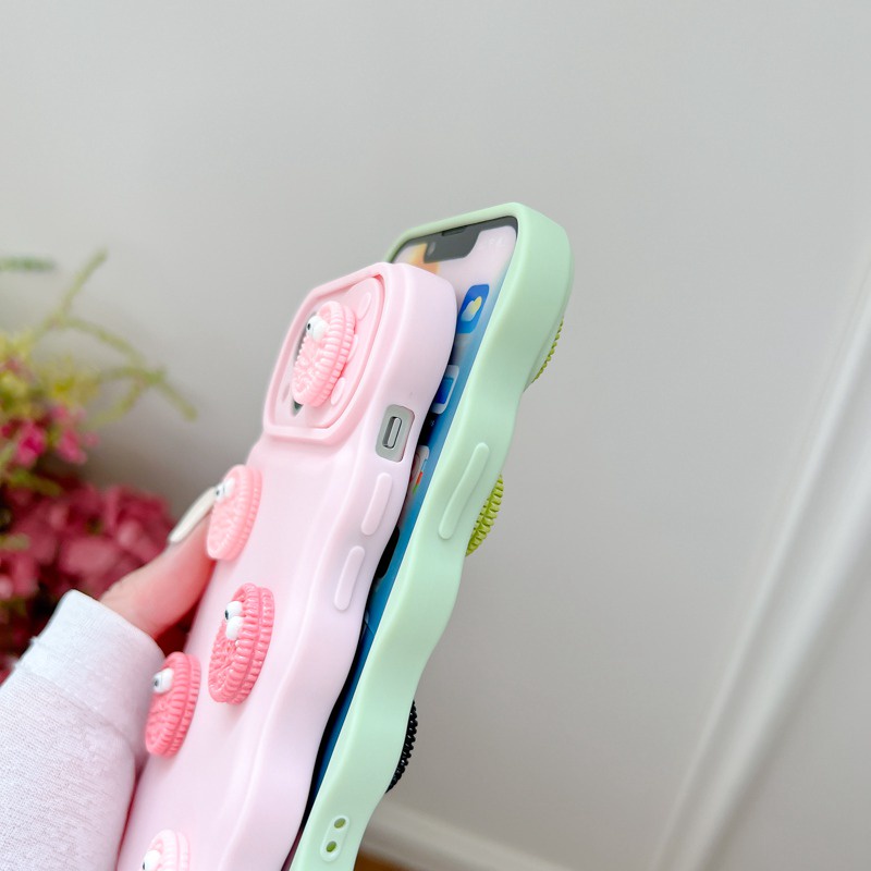 Soft Case Pelindung Kamera Desain Boneka Pink Hijau Oreos Untuk IPhone 11 12 13 14 Pro Max