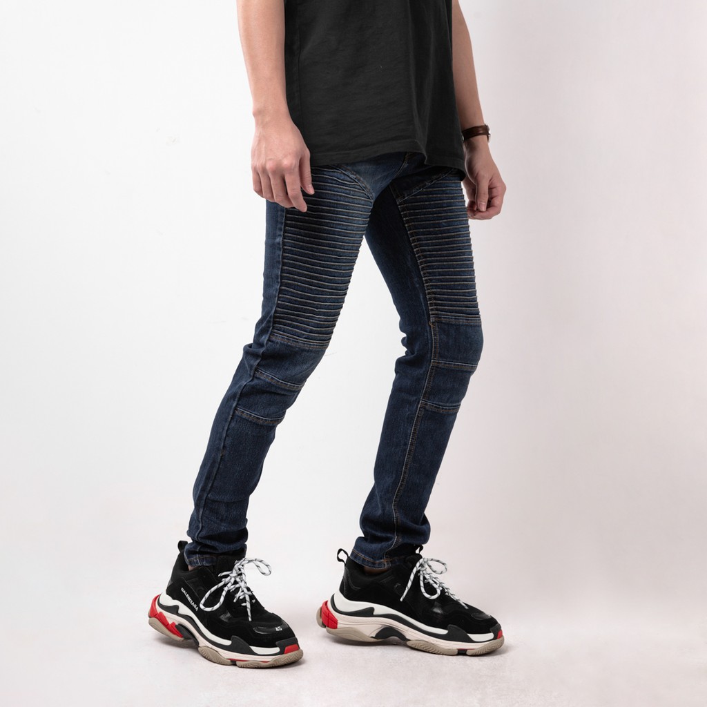 Celana Jeans Pria Bahan Stretch Denim - Biker Jeans - Dark Blue - (UJB-03)