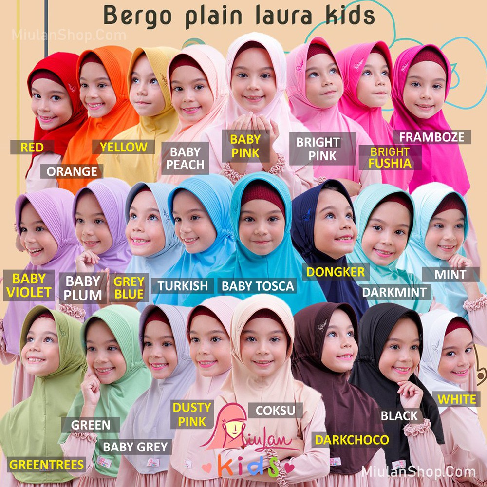 Jilbab Miulan Anak Bergo Plain Laura BPL Kids Hijab Instan Miulan Anak Sekolah TK/SD Jersey Adem & N