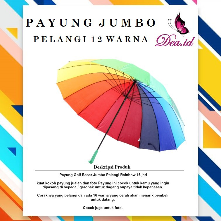 [DEASHOP] PAYUNG GOLF JUMBO BESAR MOTIF PELANGI 12 WARNA RAINBOW KUAT &amp; KOKOH MURAH