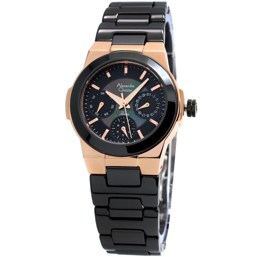 Jam Tangan Alexandre Christie Wanita Cewek AC2224 AC 2224 BF Black Keramik Ceramic Original